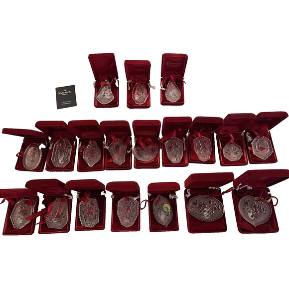 Lot of 19 WATERFORD CRYSTAL Annual 12 Days of Christmas Ornaments w/ Box & Pouch - Picture 1 of 10